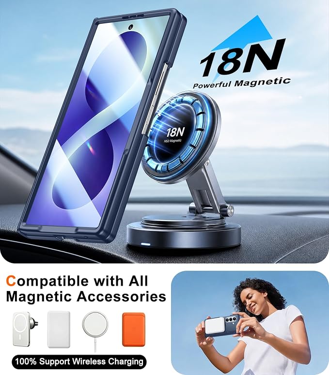 SPIDERCASE Magnetic for Samsung Galaxy Z Fold 8 Ultra Case, Blue | Built-in [Screen Protector] [Stable Kickstand] [Hinge Protection] [Compatible with Magsafe] Military Grade Protective Cover