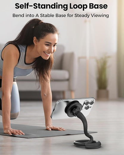 Flexible Phone Holder for Treadmill, Magnetic Gooseneck Cell Phone Mount Compatible w/ MagSafe, iPhone 17-12 & Android, Silicone Stand for Spin Bike Stroller Wheelchair Shopping Cart - Gym Accessories