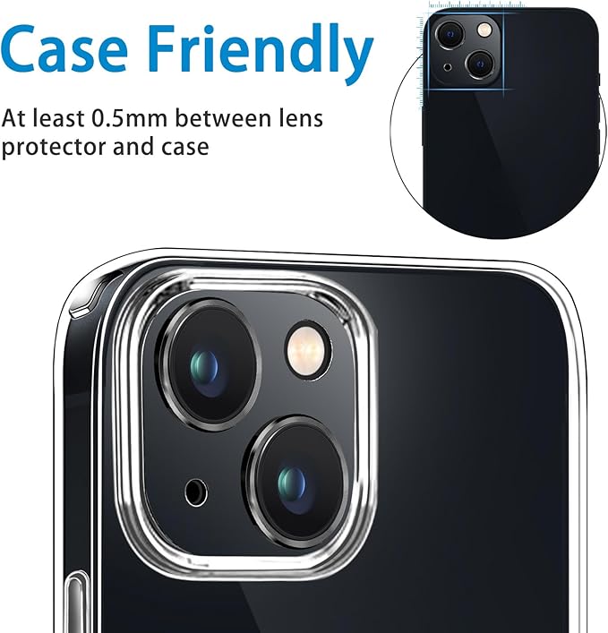 Compatible with iPhone 14 and iPhone 14 Plus Camera Lens Protector, Anti-Scratch Tempered Glass Camera Screen Protector Shockproof Full Protective Camera Cover Case Friendly Lens Cover-Black