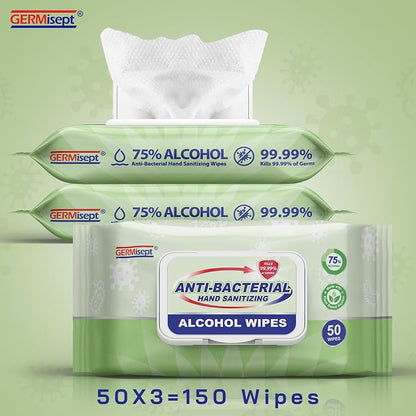 Advanced 75% Alcohol Antiseptic Hand Sanitizer Multipurpose Wipes (50 Count X 4 packs = 200 Wipes)