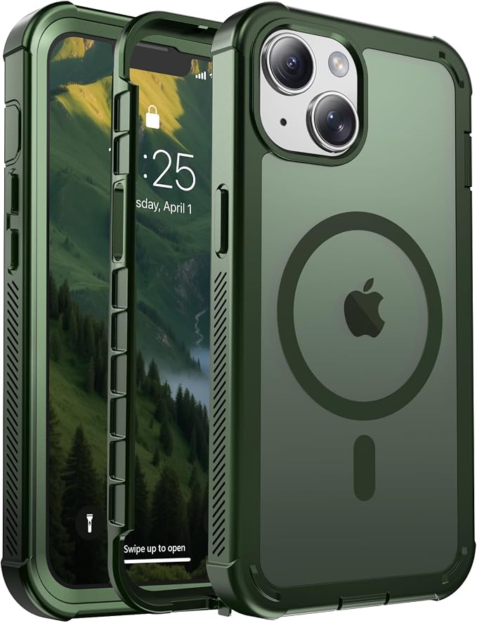 jaroco Magnetic for iPhone 13 Case, [Compatible with MagSafe][Military Grade Drop Protection][Heavy Duty Protection][Non-Slip][Shockproof] 2-Layer Durable Bumper Phone Case 6.1''-Army Green