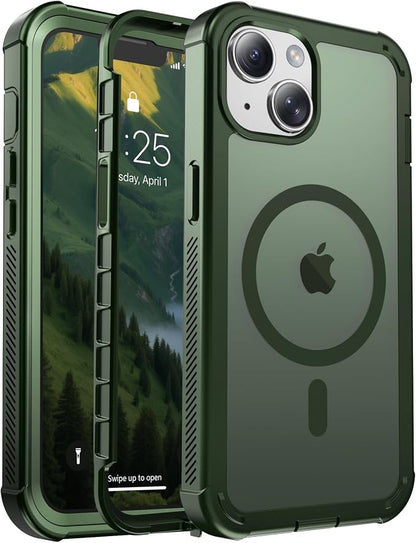 jaroco Magnetic for iPhone 13 Case, [Compatible with MagSafe][Military Grade Drop Protection][Heavy Duty Protection][Non-Slip][Shockproof] 2-Layer Durable Bumper Phone Case 6.1''-Army Green