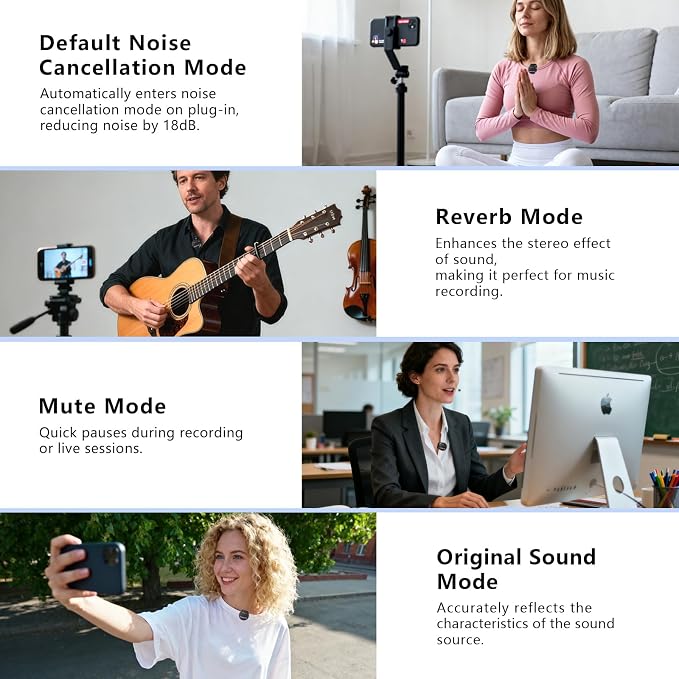 Wireless lavalier Microphone，Mini Microphone AI Noise Cancel Vocal Type-C & Lightning Plug-Play 36H with Sound Modules Charging Case,165ft Clip-on Processors Lapel Mic for All Iphone,Android,Tablet