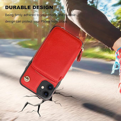 Bocasal Crossbody Wallet Case for iPhone 11, RFID Blocking Leather Purse Case with Card Holder, Protective Handbag Flip Cover with Zipper Wrist Strap Lanyard for Women 6.1 Inch (Red)