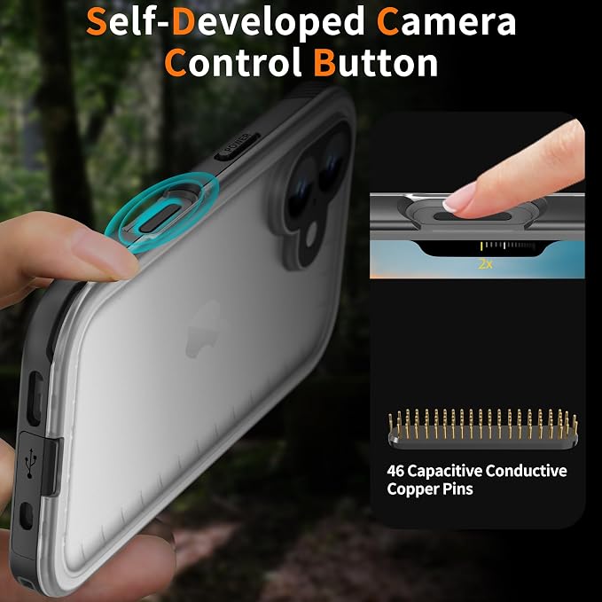 Cozycase for iPhone 16 Case Waterproof - 360 Heavy Duty with Screen/Camera Protector Shockproof IP68 Underwater Dustproof Water Dust Shock Proof Full Body/Front Back Case Black/Frosted Clear 6.1 inch