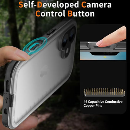 Cozycase for iPhone 16 Case Waterproof - 360 Heavy Duty with Screen/Camera Protector Shockproof IP68 Underwater Dustproof Water Dust Shock Proof Full Body/Front Back Case Black/Frosted Clear 6.1 inch