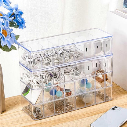 Tatuo 12 Pcs Cord Organizer for Drawer Desktop, Cable Organizer Box with 8 Compartments and Wire Ties, Plastic Charger Storage with Lid, Electronics Case for Home Office Accessories (Small,Clear)