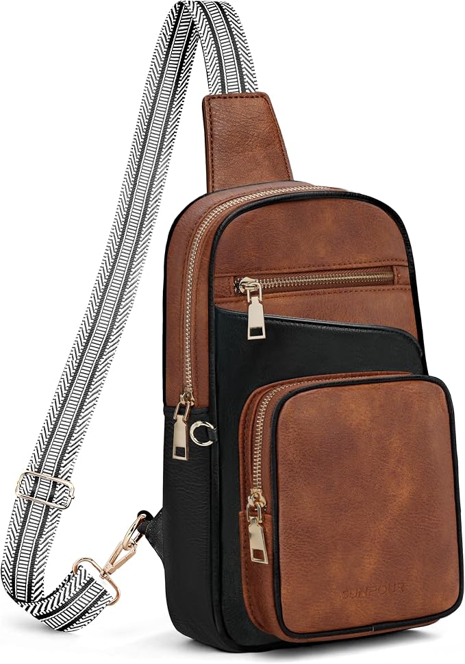 Anti Theft Crossbody Bags for Women,RFID Sling Bag Travel Purse,Vegan Leather Cross Body Purses Chest Bag for Travel(Black+Brown) | Multi-Pocket, Structured bag, Any Occasion