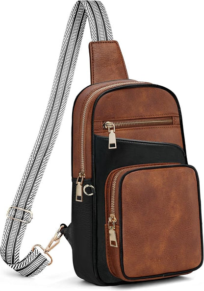 Anti Theft Crossbody Bags for Women,RFID Sling Bag Travel Purse,Vegan Leather Cross Body Purses Chest Bag for Travel(Black+Brown) | Multi-Pocket, Structured bag, Any Occasion