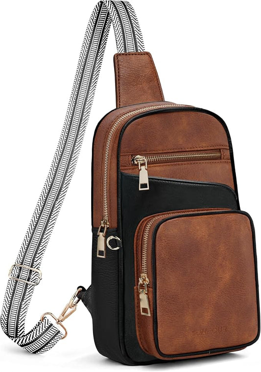 Anti Theft Crossbody Bags for Women,RFID Sling Bag Travel Purse,Vegan Leather Cross Body Purses Chest Bag for Travel(Black+Brown) | Multi-Pocket, Structured bag, Any Occasion