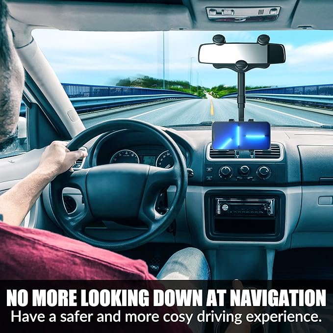 SXhyf Rear View Mirror Phone Holder, 2023 Rotatable and Retractable, Universal Mount, Cell Car Fit for iPhone 11 12 13 14 Pro Max Samsung All Phone