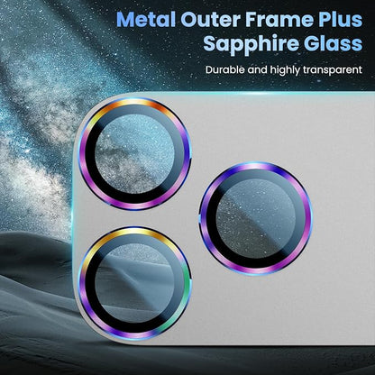 Uyiton for iPhone 17 Pro Max Camera Lens Protector, Not Easy to Break [Strong Adsorption][Case-Friendly] Metal Tempered Glass Rear Camera Screen Cover, Colorful Silver