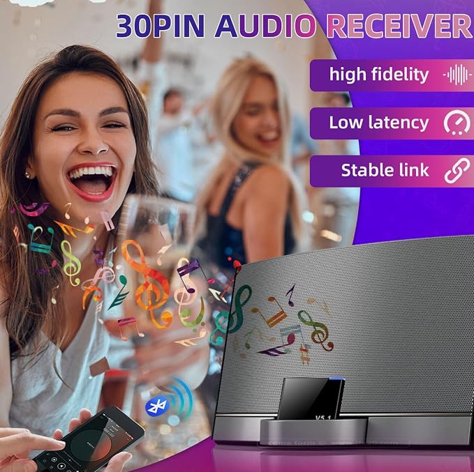 30 Pin Adapter, Wireless Stereo Audio Bluetooth 5.1 Music Receiver for Bose Sounddock II 2 10 Lifestyle V35 135 Digital Music System Home Entertainment Speakers Portable SounDock for iPod iPhone iPad