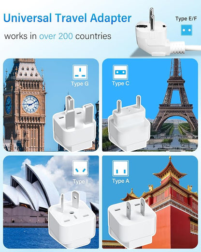 220V to 110V Voltage Converter US to Europe, 2000W Voltage Converter for European Travel with 3 AC 2 USB-C 2 USB-A Ports, and EU/UK/AU/IT European Travel Plug Adapter