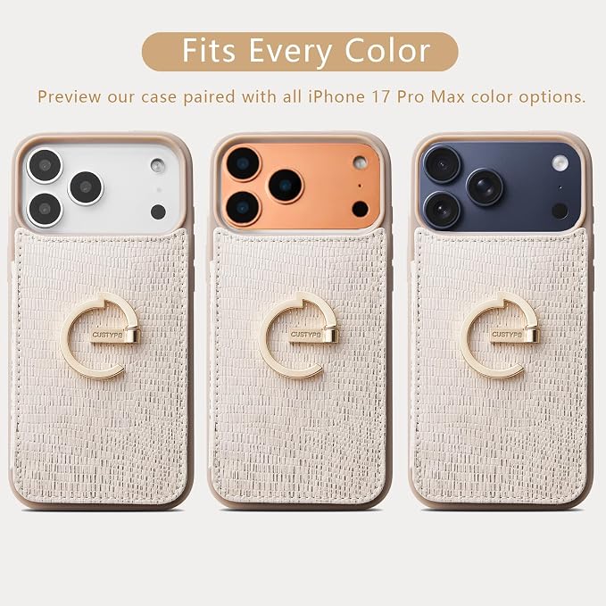 CUSTYPE Compatible with iPhone 17 Pro Max Wallet Case with Card Holder,Bling Leather 180°Ring Holder Kickstand Card Slots Case,PU Leather Case for iPhone 17 Pro Max 6.9inch-Nude&Bling