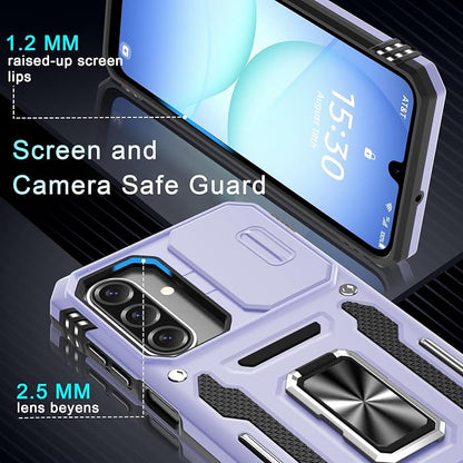 DEERLAMN Case for Samsung Galaxy A17 5G with Slide Camera Cover+Screen Protector (1 Pack), Rotated Ring Kickstand Military Grade Shockproof Protective Cover-Light Purple