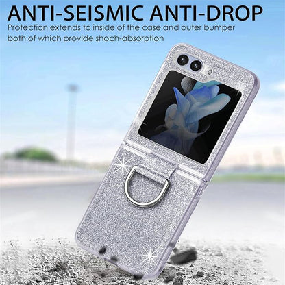 Bling Glitter Case for Samsung Galaxy Z Flip 6 with Ring Holder,Women Girls Cute Phone Case Non Slip Ultra Slim TPU Bumper Shockproof Protective Case for Galaxy Z Flip 6 5G 2024,Silver