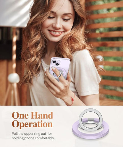 GVIEWIN Magnetic Phone Ring Holder, Compatible with MagSafe Phone Grip with Adjustable Stand, Magnet Phone Ring Kickstand for iPhone 17/16/15/14/13/12 Pro Max Plus Air/Other Phones (Lilac)