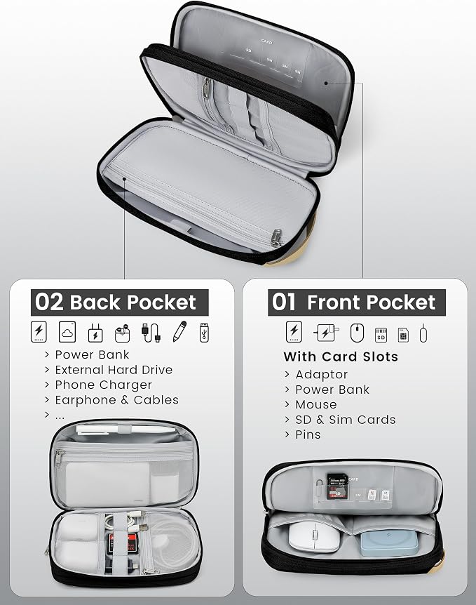 Travelkin Travel Cord Organizer, Cable Organizer For Electronic Accessories | Expandable electronics organizer, charger organizer, travel case, Large Capacity tech pouch for Card,Usbs, travel essentials