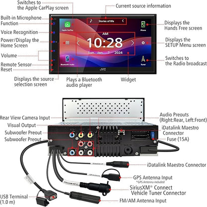 JVC KW-M595BT Digital Car Stereo (50W x 6-Ch), Apple CarPlay & Android Auto Compatible, Bluetooth-Enabled Head Unit with 6.8" LCD Display, Single DIN Touchscreen Car Stereo with USB Mirroring
