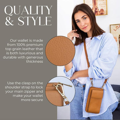 BULL GUARD Crossbody Leather Wallet Phone Purse, Anti Theft and RFID Blocking, Elegant Design for Travel