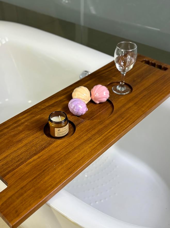 Walnut Bathtub Tray with Handles – 35 x 12 Inch Large Luxury Bath Caddy