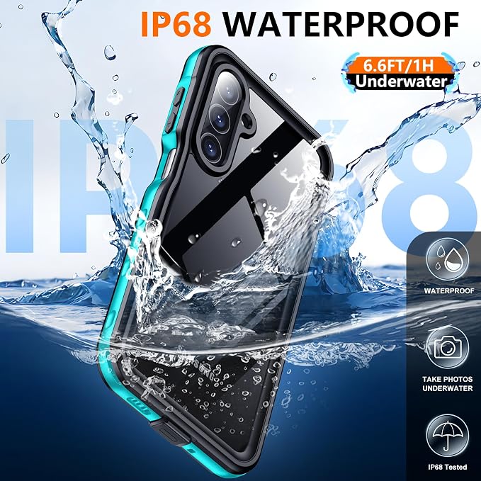 SPIDERCASE for Samsung Galaxy A16 5G Case Waterproof,Built-in Screen & Camera Lens Protector [IP68 Underwater][12FT Military Shockproof] Full Body Protection Cell Phone Sleeves,Teal/Clear