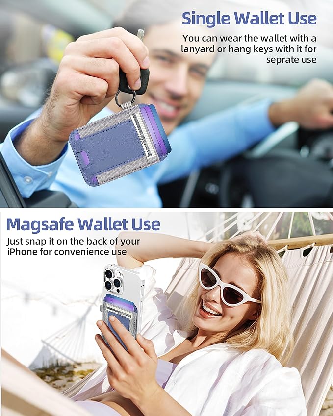 ExtreLife for Magsafe Wallet, Strongest Magnetic Wallet for iPhone 17/16/15/14/13/12 Series, Magnetic Card Holder with 2 Card Slots, RFID Blocking, Slim, Vegan Leather, Hold 7 Cards, Purple