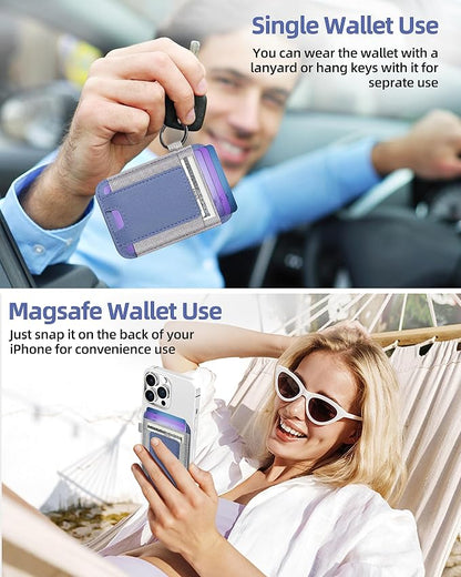 ExtreLife for Magsafe Wallet, Strongest Magnetic Wallet for iPhone 17/16/15/14/13/12 Series, Magnetic Card Holder with 2 Card Slots, RFID Blocking, Slim, Vegan Leather, Hold 7 Cards, Purple