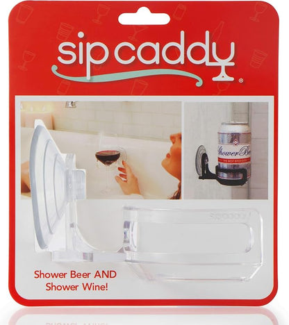 The Original SipCaddy Shower Beer & Bath Wine Holder | Portable Drink Cupholder | Shower Caddy | Beer, Wine, Shampoo Holder | American-Made Suction Cup | Clear