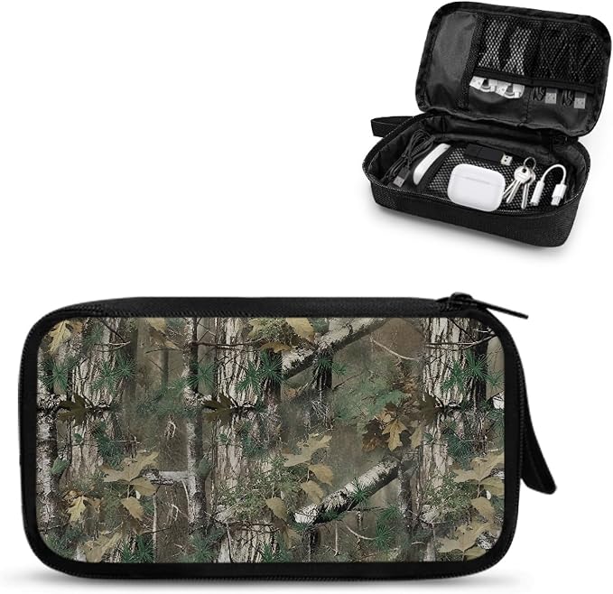Forest Camo Print Electronics Organizer Travel Case Cord Cable Charger Organizer Bag Travel Accessories Essentials for Women Men Tech Pouch for Phone Power Bank SD Card USB