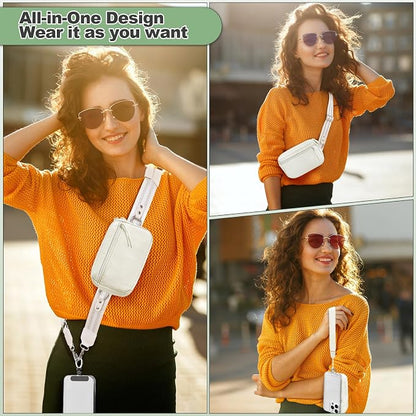 YFWE Clip and Go Strap for Phone with Wallet Crossbody, Adjustable Phone Lanyard with Detachable RFID Wristlet Wallet, Pattern Strap, Cream&Silver (M)