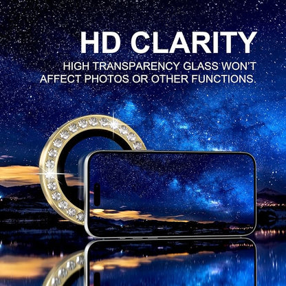 Choiche Compatible for iPhone 17 Pro/iPhone 17 Pro Max Camera Lens Protector Bling, 9H Tempered Glass Camera Cover Screen Protector Metal Ring Decoration Accessories (Diamond-Gold)