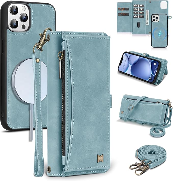 Wallet Case for iPhone 12 Pro Max with Card Holder/Crossbody Wallet/Strap| RFID Blocking | Magnetic | Kickstand | Detachable | PU Leather Phone Case for iPhone 12 Pro Max,6.7 in,Blue