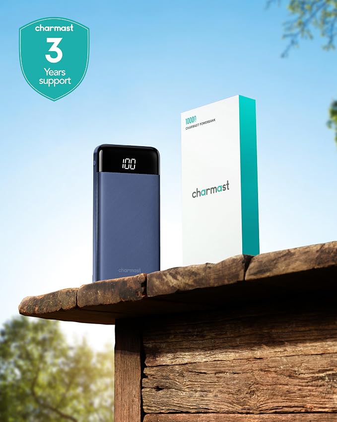 charmast 10000mAh Portable Charger,Built-in 4 Cables,6 Outputs/3 Inputs,3A Fast Charging,Compatible with iPhone,iPad,Samsung,Pixel,LG