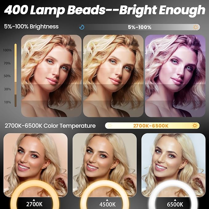 18" Foldable Ring Light with Stand for iPhone ipad Camera, 75" Tripod with Wheels 38W 6500K LED Display/Remote/2 USB Ports Large Big Ringlight Rolling for YouTube Facebook TikTok Live Video Recording