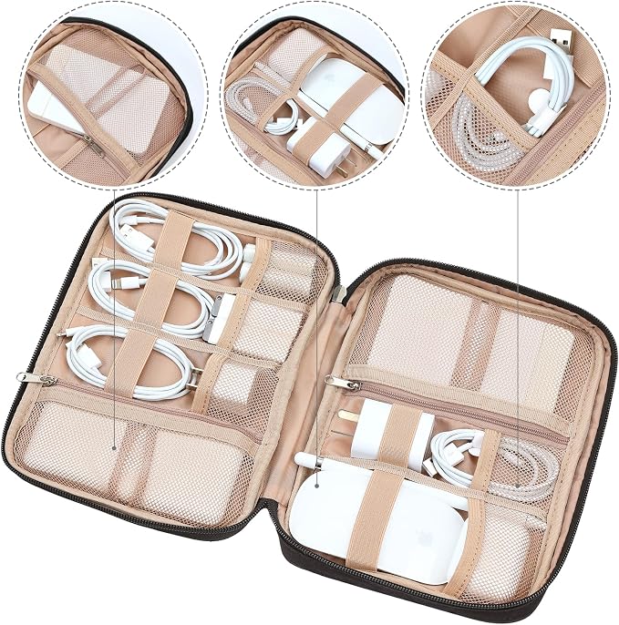 NISHEL Travel Cord Organizer, Electronic Cable Accessories Storage Bag | Bag for chargers, cables, phones, hard drives, USB devices and SD cards, ideal for travel and daily use,Black