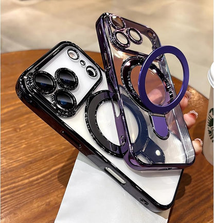 LXK Magnetic Invisible Stand for iPhone 17 Pro Max Case 6.9" Compatible with MagSafe, Military-Grade Protection, with Camera Protector, Clear Scratch-Resistant Back Cover for 17 ProMax, Purple