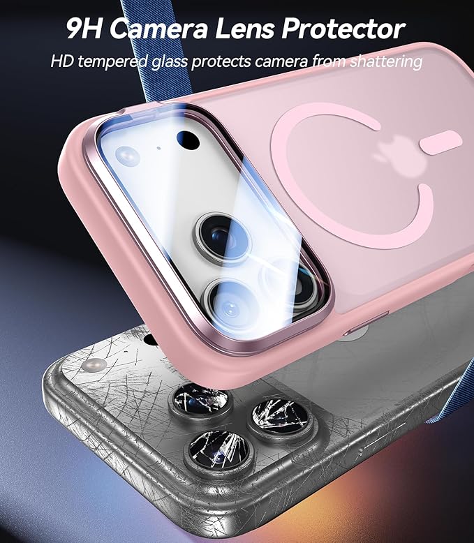 [Upgraded Full Camera Protection] for iPhone 17 Pro Max Case with Camera Cover Stand [Fit for MagSafe][10FT Mil-Grade Protection] Translucent Magnetic iPhone 17 Pro Max Phone Case, Pink