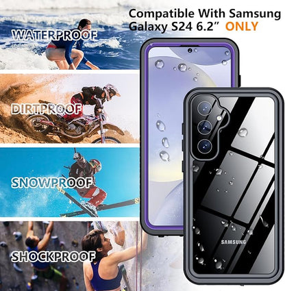 Temdan Designed for Samsung Galaxy S24 Case,Waterproof Built-in Lens & Screen Protector [Full Body Shockproof][Military Drop Proof][IP68 Underwater] Phone Case for Galaxy S24 5G-Purple (2024)