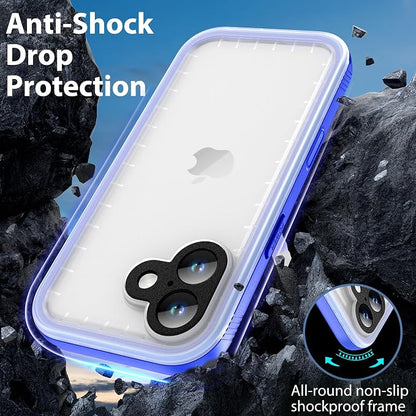 SPORTLINK for iPhone 17 Waterproof Phone Case - Built in Screen Protector/Shockproof/Military Rugged Dropproof/Dustproof/Heavy Duty Full Body, Protective Cover for iPhone 17 6.3 Blue/Frosted Clear