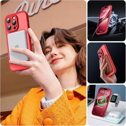 TOCOL for iPhone 13 Pro Max Case, Compatible with Magsafe Charger, Full Camera Protection, Translucent Matte for iPhone 13 Pro Max iPhone Case 6.7 inch (Red)