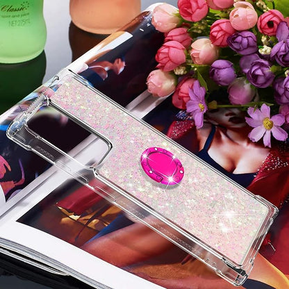 Transparent Liquid Case for Galaxy Note 20 Ultra with Ring Holder, Transparent Silicone Phone Case Glitter Floating Liquid Cover Bumper Case Anti Yellowing compatible with Samsung Galaxy Note 20 Ultra