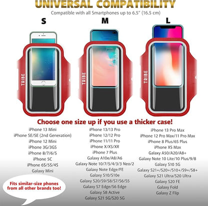 TRIBE Water Resistant Cell Phone Armband Case Running Holder for iPhone Pro Max Plus Mini SE (13/12/11/X/XS/XR/8/7/6/5) Galaxy S Ultra Plus Edge Note (21/20/10/9/8/7/6/5) Adjustable Strap & Key Pocket