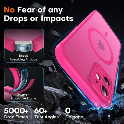 TOCOL for Phone 12 Case, Compatible with Magsafe Charger, Full Camera Protection, Drop Protection, Translucent Matte Phone Case for iPhone 12 6.1 inch (Hot Pink)