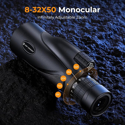 K&F Concept 8-32X50 Zoom Monocular - High Power Dual Focus Prism Compact Monoculars for Kids Adults, with Phone Adapter, Low Light Night Vision, FMC Lens for Bird Watching Hunting Travel Camping Starg