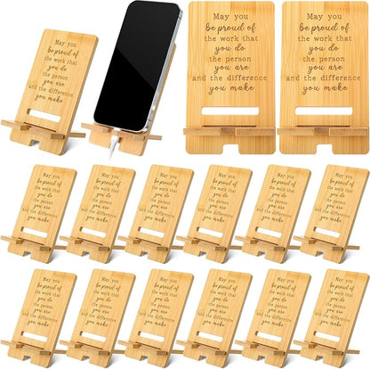 Ripeng 12 Pcs Employee Appreciation Gifts Bulk Bamboo Phone Stand for Desk Office Worker Thank You Gift for Administrative Team Coworkers Staff Graduation Nurse Teacher Week (Vivid Work Pride)