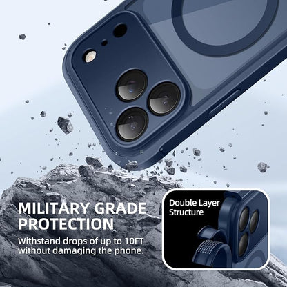 BERFY for iPhone 17 Pro Case, Compatible with MagSafe, Built-in Glass Screen Protector, Camera Protection, Shockproof Full Body Phone case 6.3", Clear Deep Blue