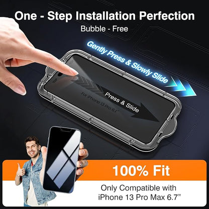 EZ-GLAZ- 4 Pack for iPhone 13 Pro Privacy Screen Protector[6.1"] With 2 Pack Camera Lens Protector, [Drop Protection] 9H Hardness Full Coverage Anti-Spy Tempered Glass Film, Easy to install