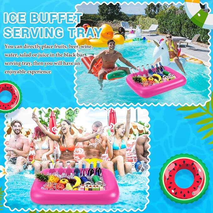FillTouch Rectangular Inflatable Serving Bar Floating Drink Holder for Pool Inflatable Cup Holders Hot Tub Accessories, Adults Swimming Fun Drink Floats for Swimming Pool Party(Pink)